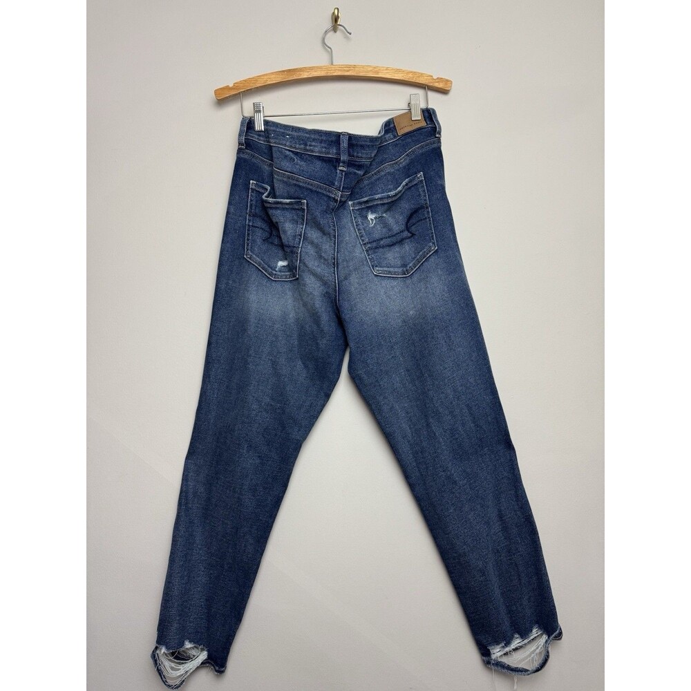 American Eagle Women’s Tomgirl Jeans Denim Size 14R Dark Wash Distressed Cotton - Picture 2 of 8